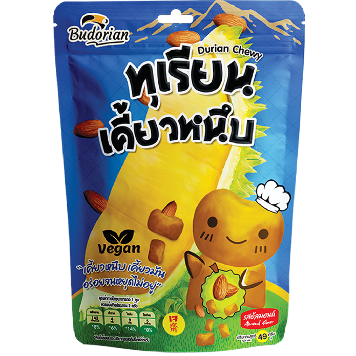 ทุเรียนเคี้ยวหนึบ สอดไส้เมล็ดอัลมอนด์ ขนาด 49 กรัม ตราบูโดเรียน